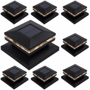 Outdoor Decorative Solar Post Lights, Warm White SMD LED Lighting for Patio 4X4,5X5 or 6X6 Wooden Post, Black (8-Pack)