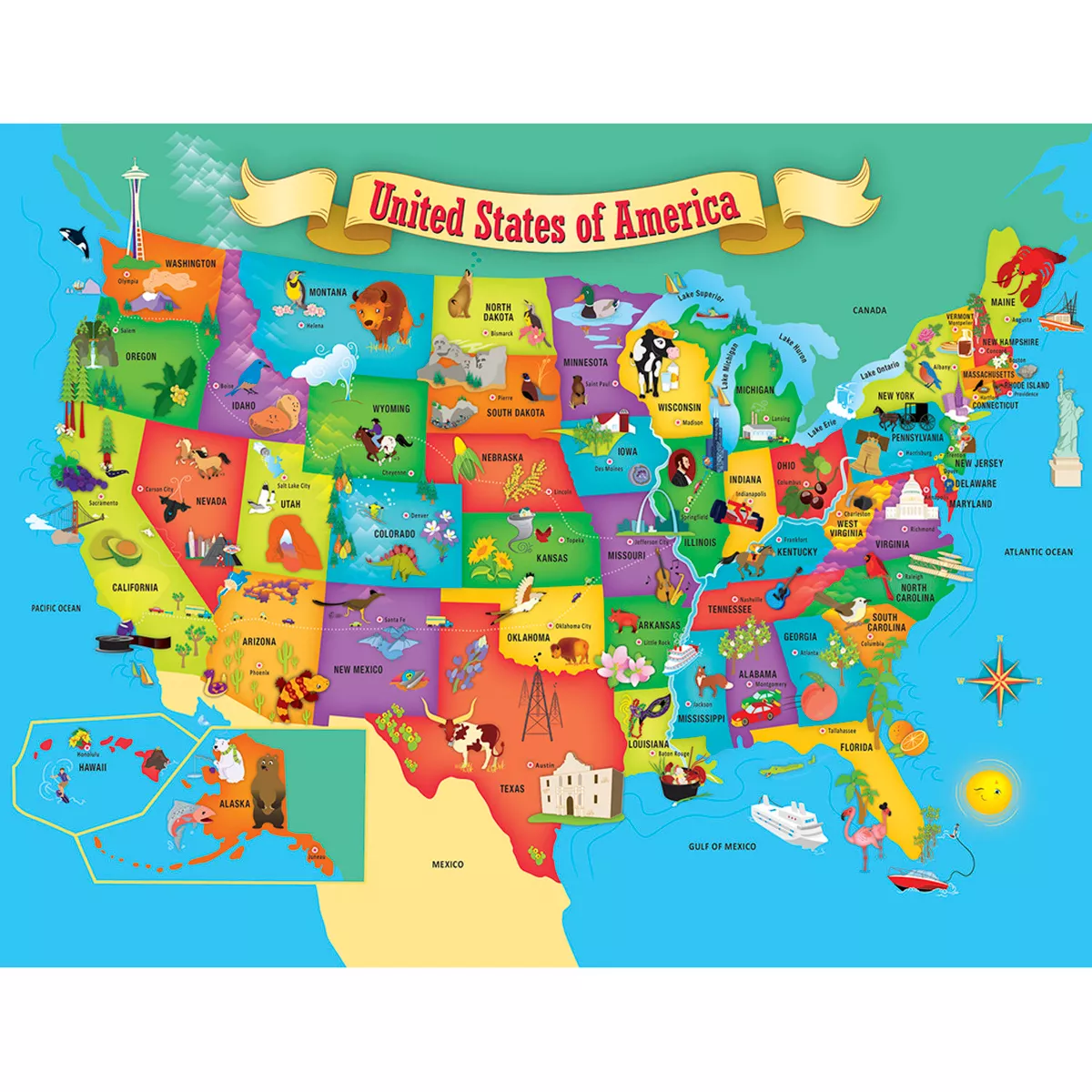 Masterpieces 60 Piece Jigsaw Puzzle for Kids - USA Map - 16.5"X12.8" - Image 3