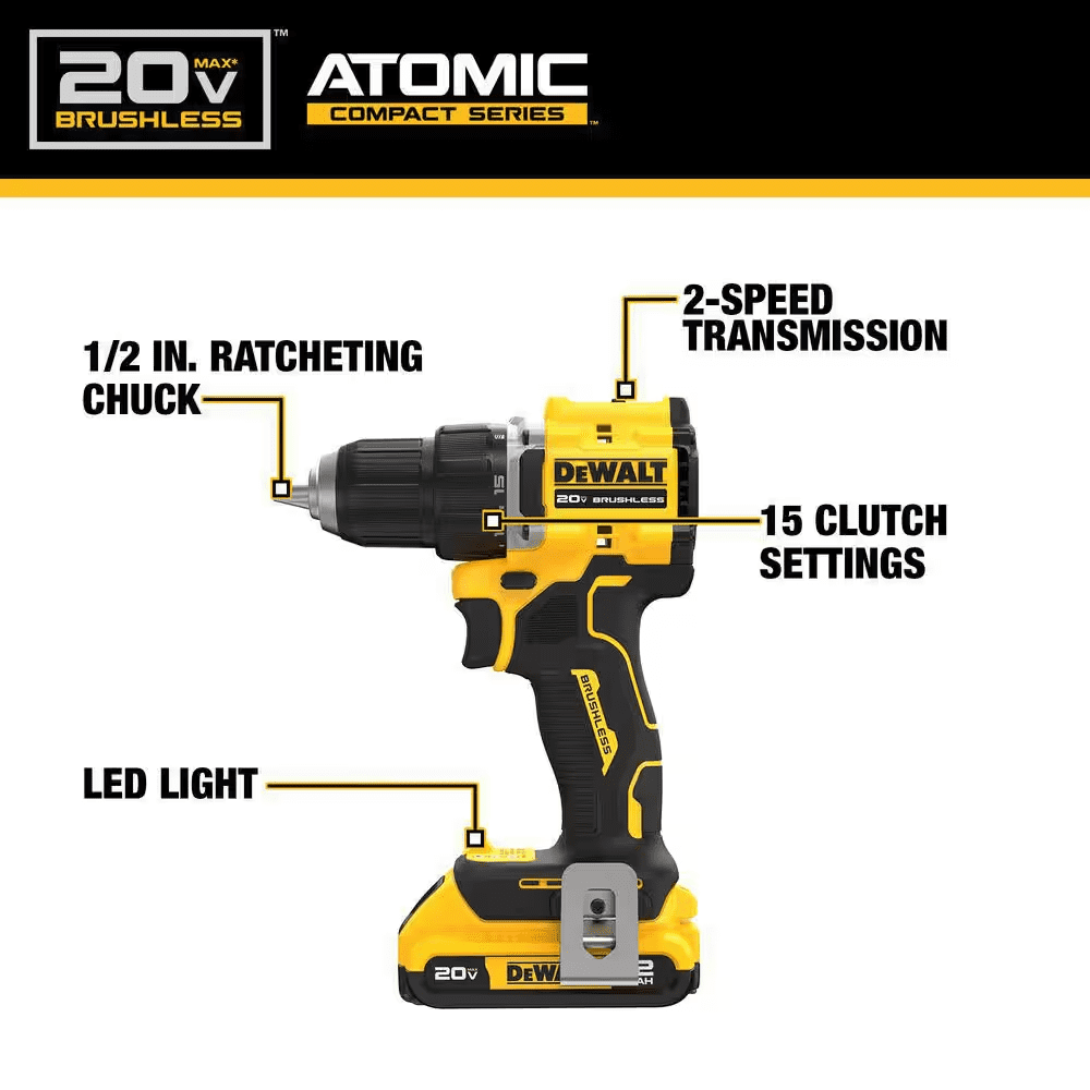 ATOMIC 20V Lithium-Ion Cordless Compact 1/2 In. Drill/Driver Kit and Bluetooth Speaker with 2Ah Battery, Charger and Bag - Image 4