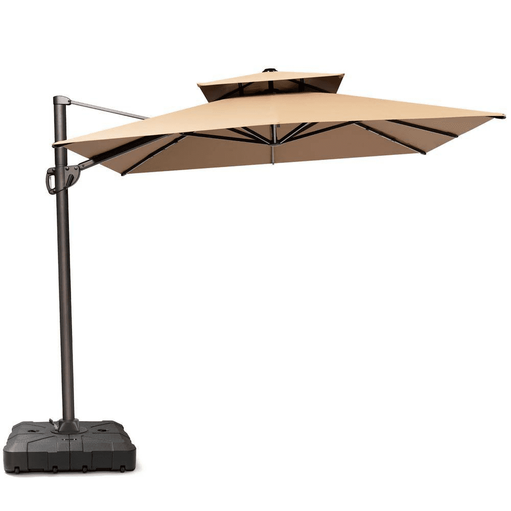11 Ft. X 9 Ft. Double Top Rectangular Cantilever Patio Umbrella in Tan Brown with 260 Lbs. Base Stand - Image 2