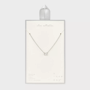 Sterling Silver Prong Set Oval Cubic Zirconia Necklace - a New Day™ Silver: Polished Cable Chain, Spring Ring Clasp