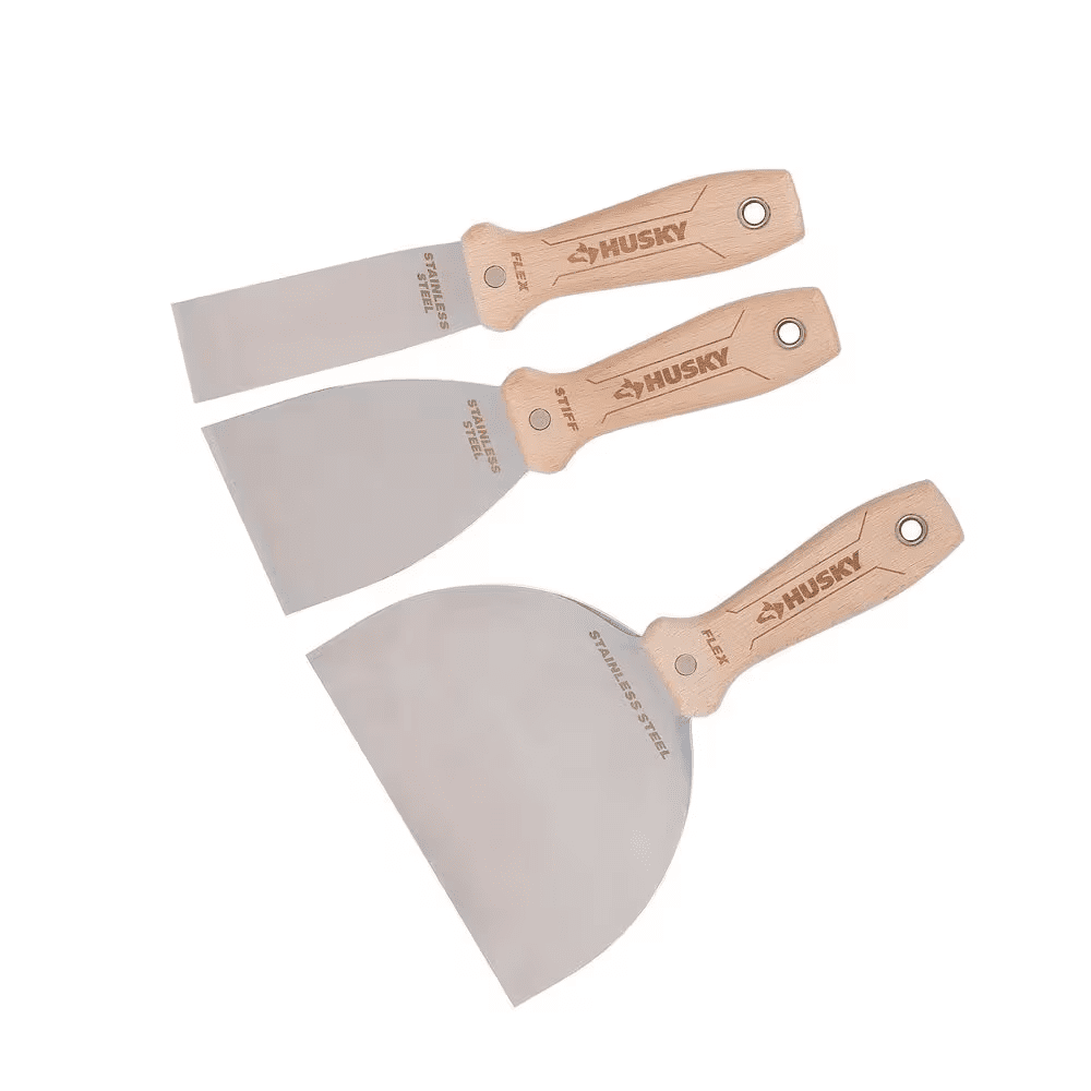 3-Pack Wooden Handle Putty Knife and Scraper Set with Stainless Steel Blade