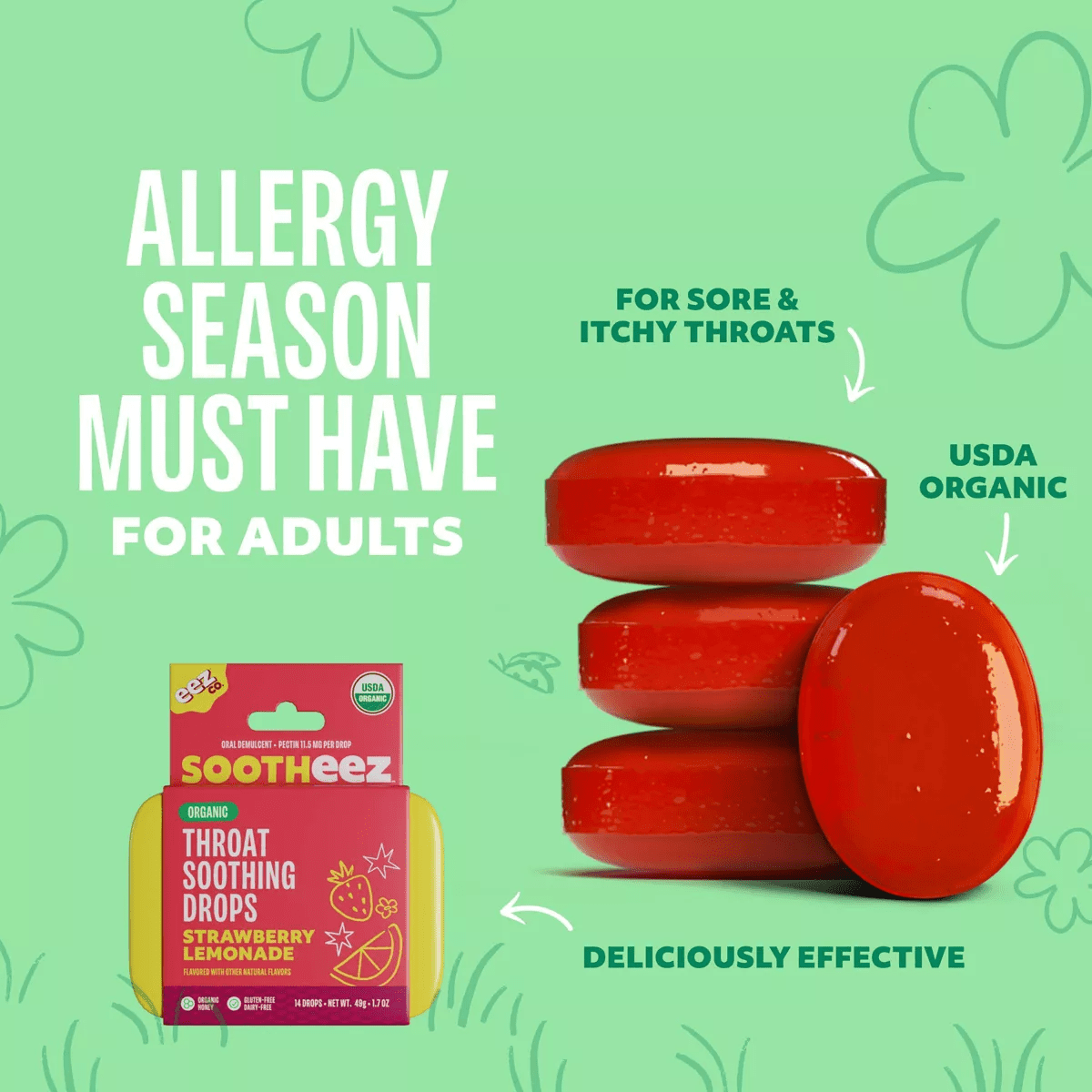 The Eez Co. Sootheez Organic Throat Soothing Drops - Strawberry Lemonade - 14Ct - Image 3