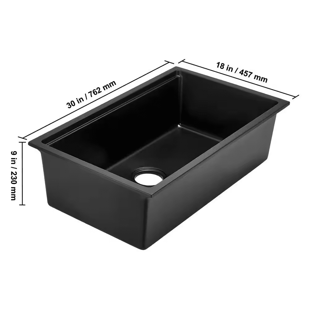 30 In. Undermount/Drop-In Granite Kitchen Sink Workstation Quartz and Resin Single Bowl W/ Accessories Black 2025 Update - Image 2