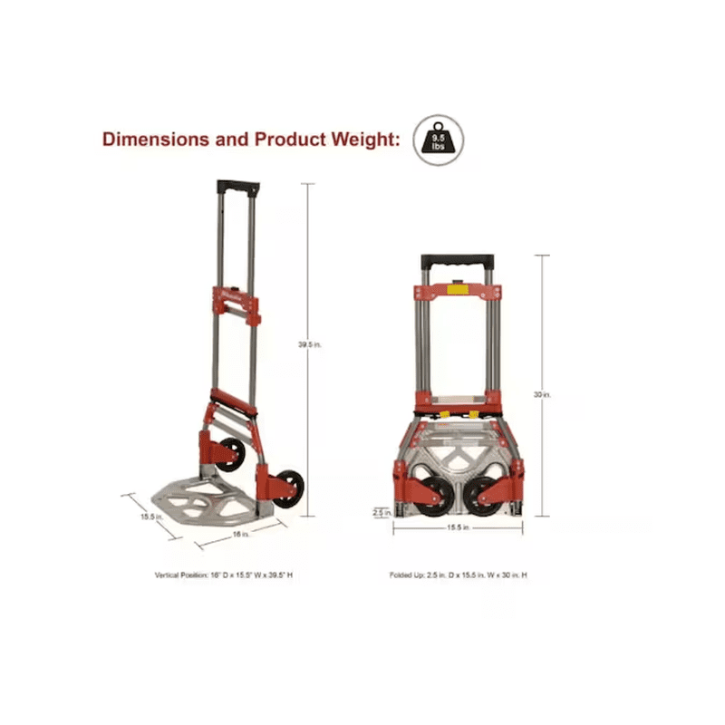 150-Lb Capacity 2 -Wheel Red Steel Folding Hand Truck - Image 9