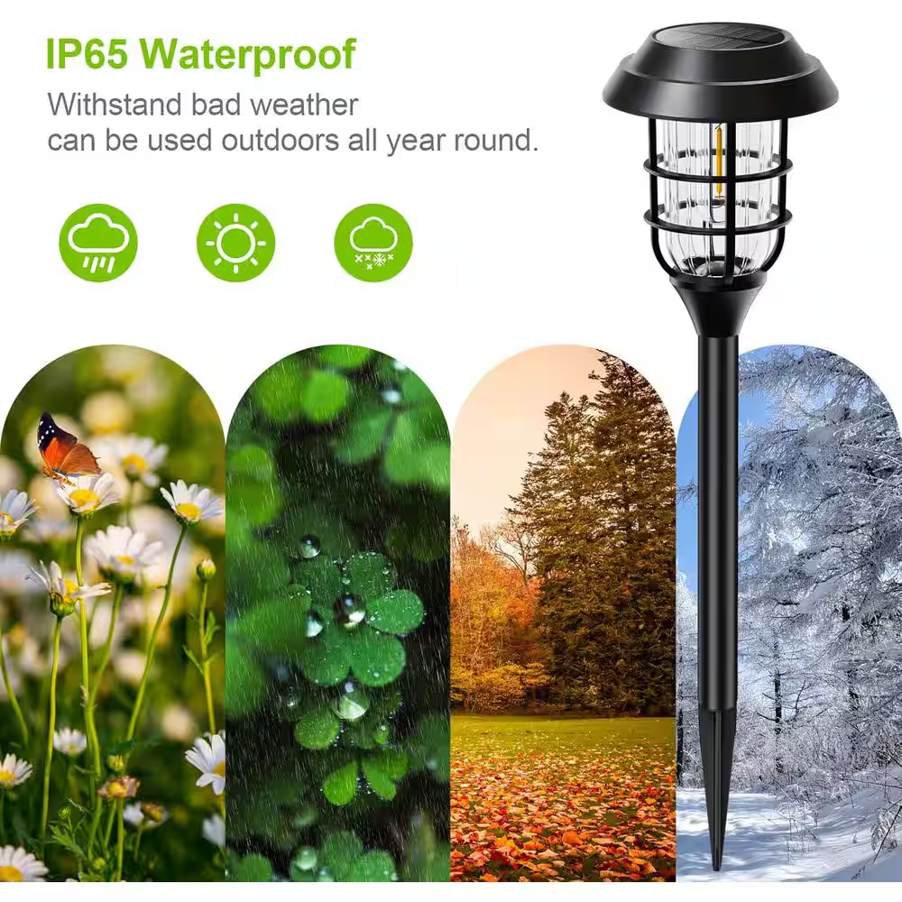 3000K 10 Lumens Black Outdoor Integrated Solar LED Weather Resistant Path Lights (8-Pieces) - Image 6