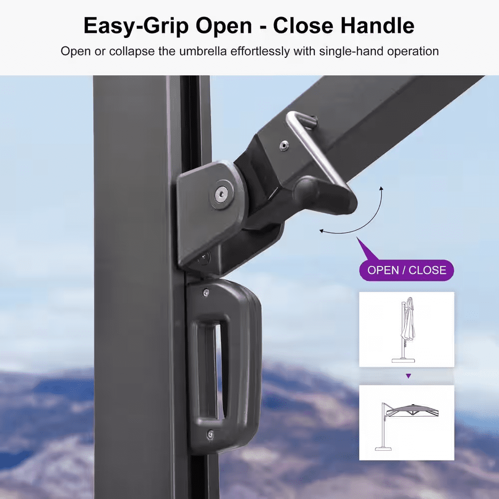 10 Ft. Square Large Outdoor Aluminum Cantilever 360-Degree Rotation Patio Umbrella with Base, Beige - Image 5