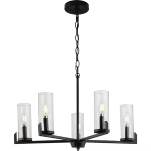 Pellum Collection 25 In. 5-Light Matte Black Modern Traditional Chandelier for Dining Room