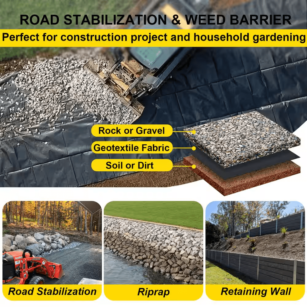 6 Ft. X 300 Ft. Weed Barrier Landscape Fabric with U-Shaped Securing Pegs, Heavy-Duty Block Gardening Mat Weed Control - Image 3