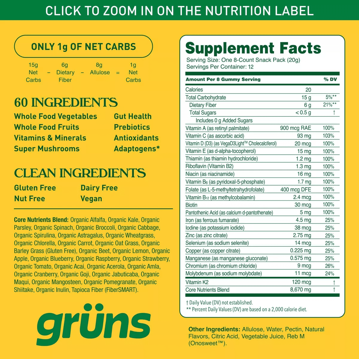 Grüns Adult Sugar-Free Superfoods Greens Gummies - 96Ct/12 Servings - Image 8
