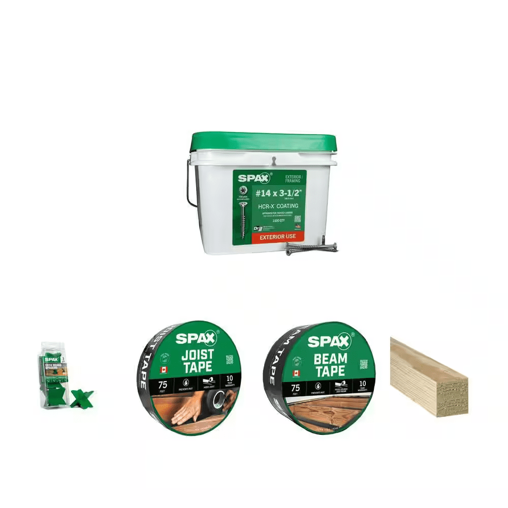 #14 X 3-1/2 In. Deck Screws, Spacer Tool, 1 5/8 In., 3 1/3 In. Deck Tape and 4 In. Timber