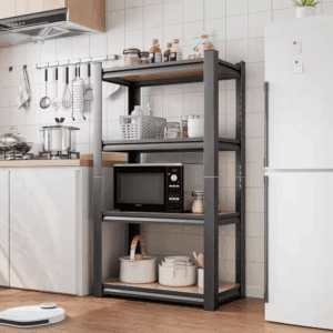 4-Layer Storage Rack, Adjustable Height Wooden Shelf, Suitable for Kitchen, Garage