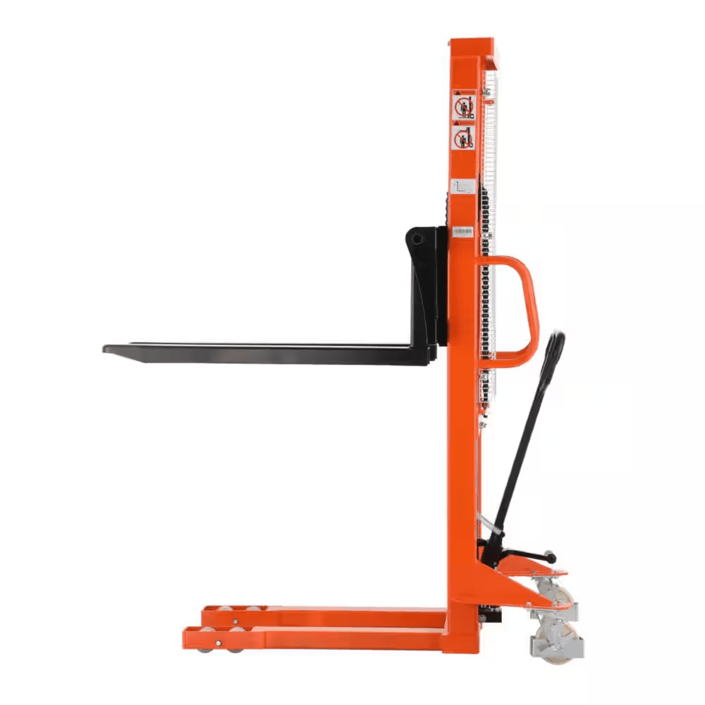 2200 Lbs. Fixed Legs Manual Pallet Stacker 63 In. Max Lifting Hand Pallet Stacker with Adjustable Forks Orange - Image 6