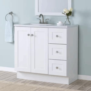 Bannister 37 In. Single Sink White Bath Vanity with Granite-Look Colorpoint White Cultured Marble Top (Assembled)