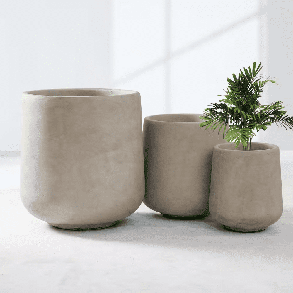 15.3 In. 11.6 In. 8.2 In. round Concrete Planters, Indoor/Outdoor Pots with Drainage Holes, Weathered Concrete - Image 4