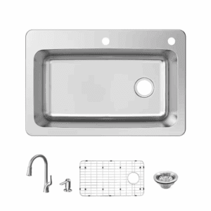 33 In. Drop-In Single Bowl 18 Gauge Stainless Steel Kitchen Sink with Pull-Down Faucet