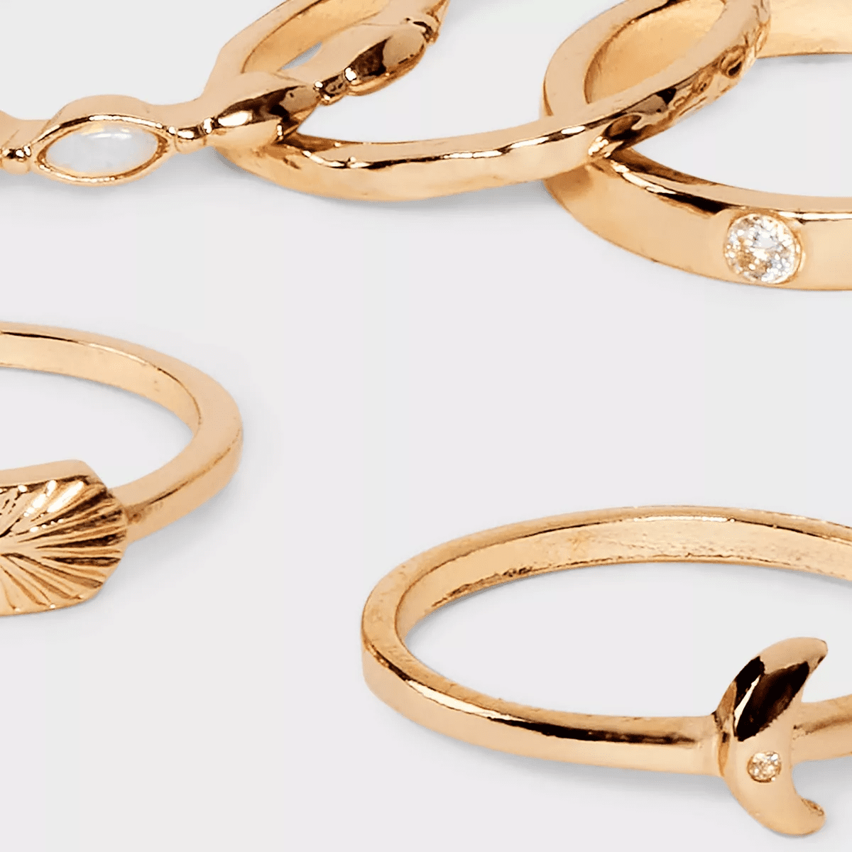 Cubic Zirconia Semi-Precious Opal and Moon Ring Set 5Pc - Universal Thread™ Gold: Stacking , Size 7-9 - Image 2