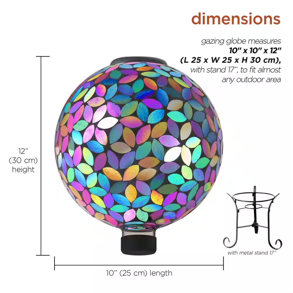 Indoor/Outdoor Glass Solar Powered Mosaic Gazing Globe Yard Decoration, 10 In., Purple - Image 4