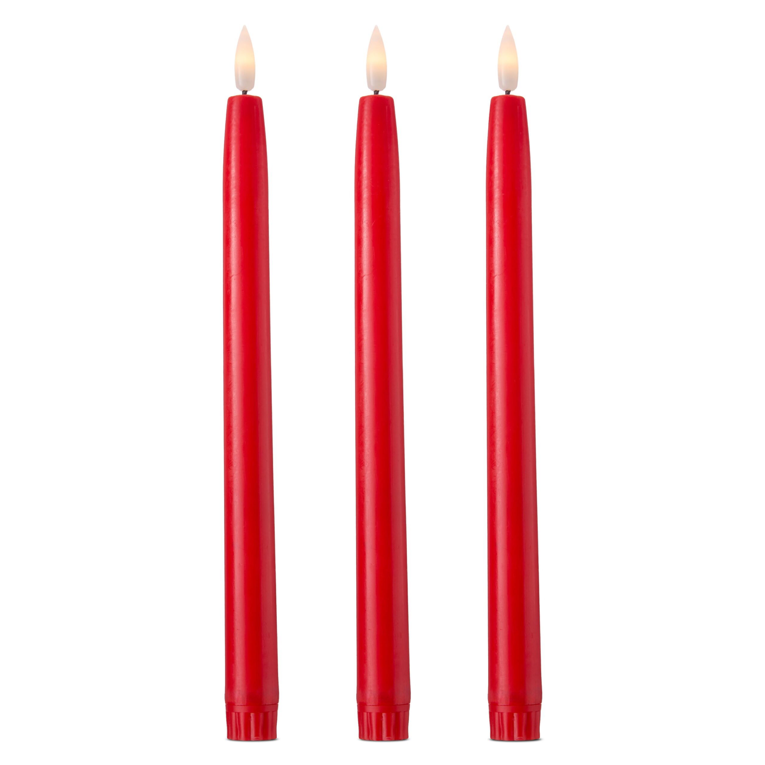 Battery Operated LED Flickering Flameless Wax Look Christmas Taper Candles, Red, 11", 3 Count, by