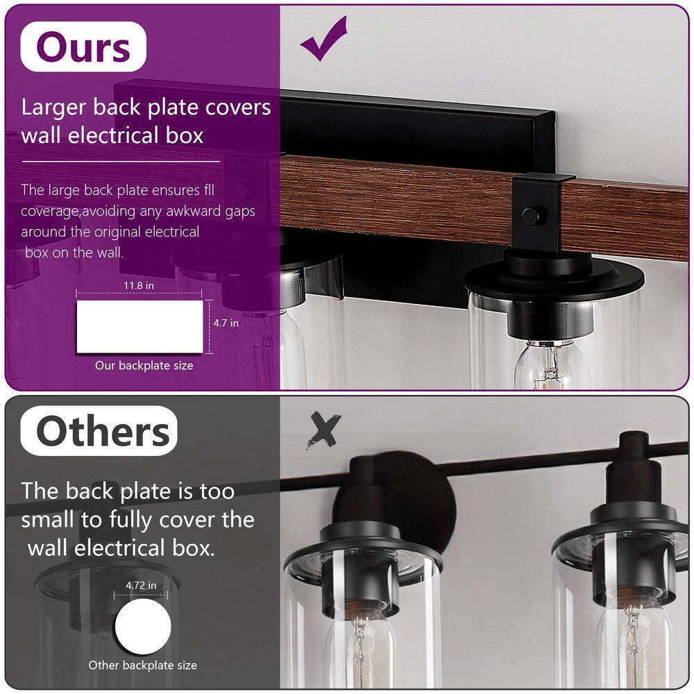 50 In. 7-Light Black and Walnut Industrial Bathroom Vanity Light with Clear Glass Shade - Image 5