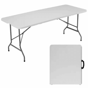 70.87 In. Gray Rectangle Steel Picnic Tables Seats 4 Peple Withou Umbrella Hole, 6 Ft. Folding Table