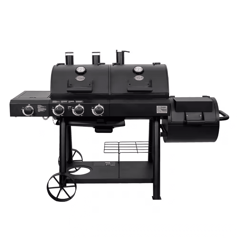 Texas Trio 4-Burner Dual Fuel Grill with Smoker in Black