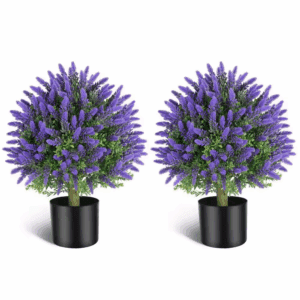 1.8 Ft. Artificial Lavender Trees in Black Pots, 21.6 In. Lavender Ball Topiary for Indoor/Outdoor Decor, 2-Pack