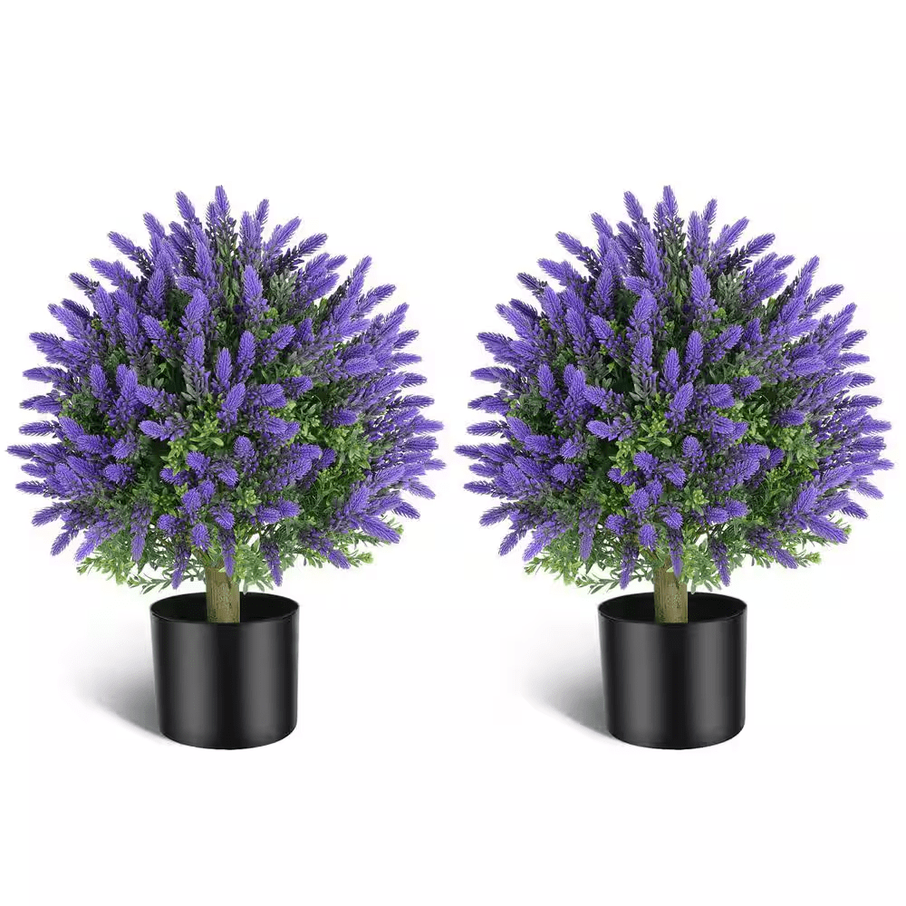 1.8 Ft. Artificial Lavender Trees in Black Pots, 21.6 In. Lavender Ball Topiary for Indoor/Outdoor Decor, 2-Pack