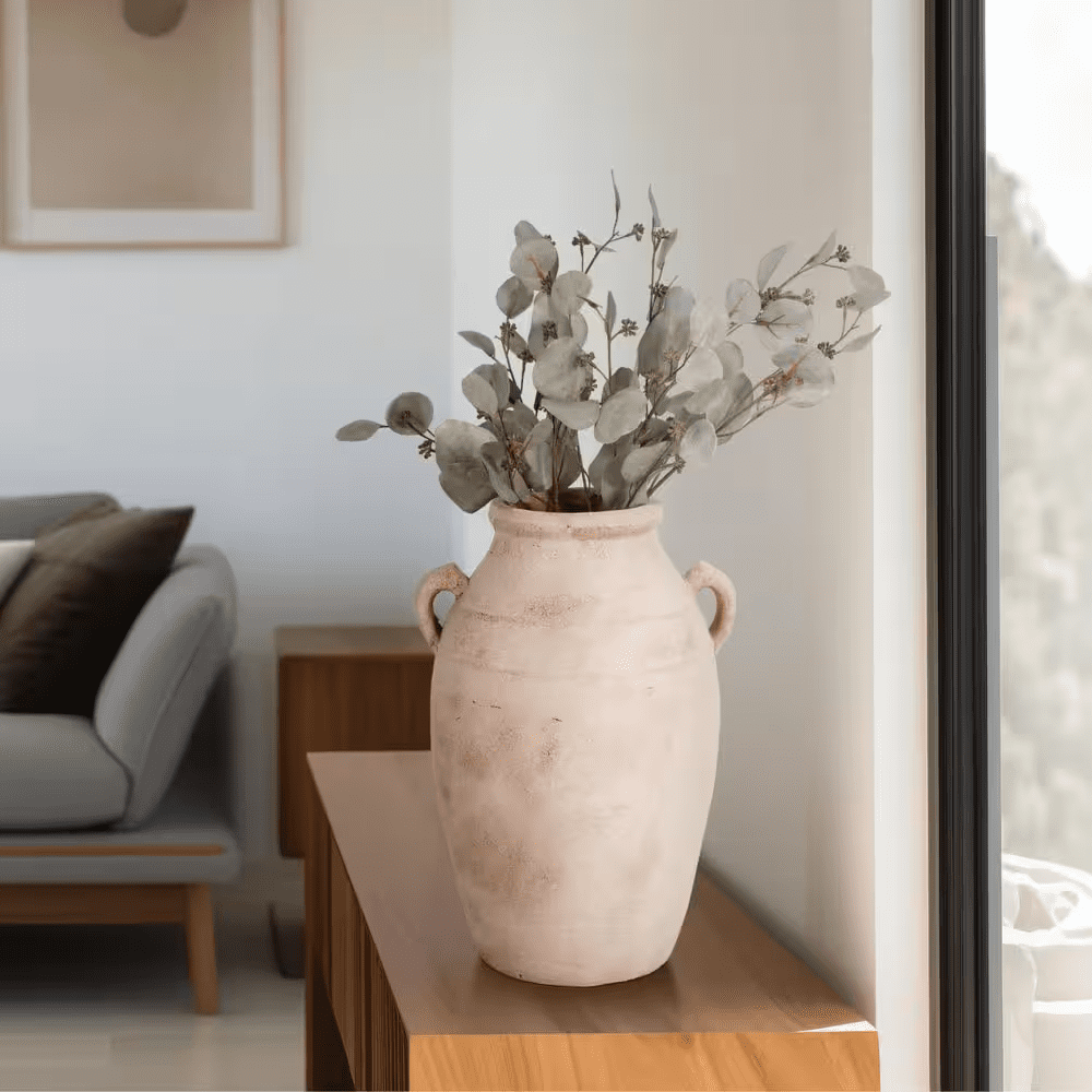 19 In. Red Ceramic round Weathered Decorative Vase - Image 10