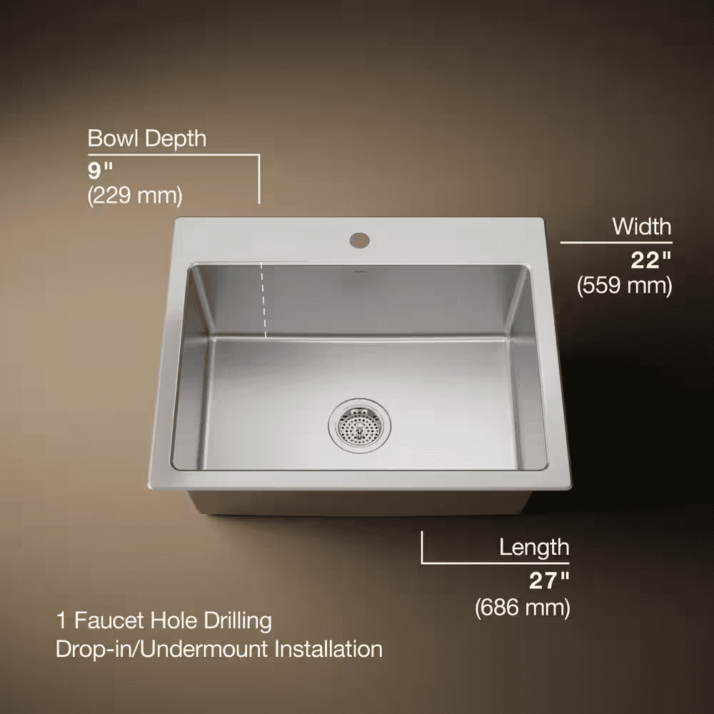Cursiva Stainless Steel 27 In. Single Bowl Drop-In Kitchen Sink - Image 3