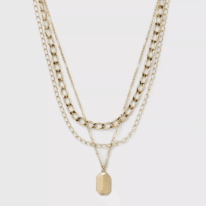 3 Row Chunky Chain Necklace - a New Day™ Gold: Statement , Lobster Claw Clasp, Iron Material