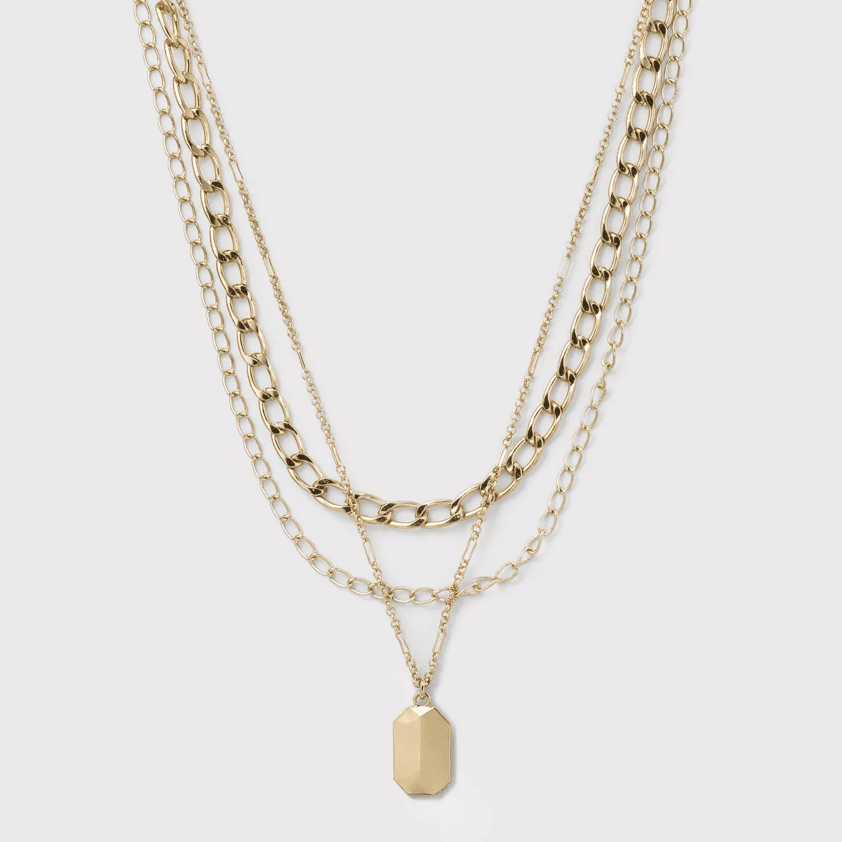 3 Row Chunky Chain Necklace - a New Day™ Gold: Statement , Lobster Claw Clasp, Iron Material
