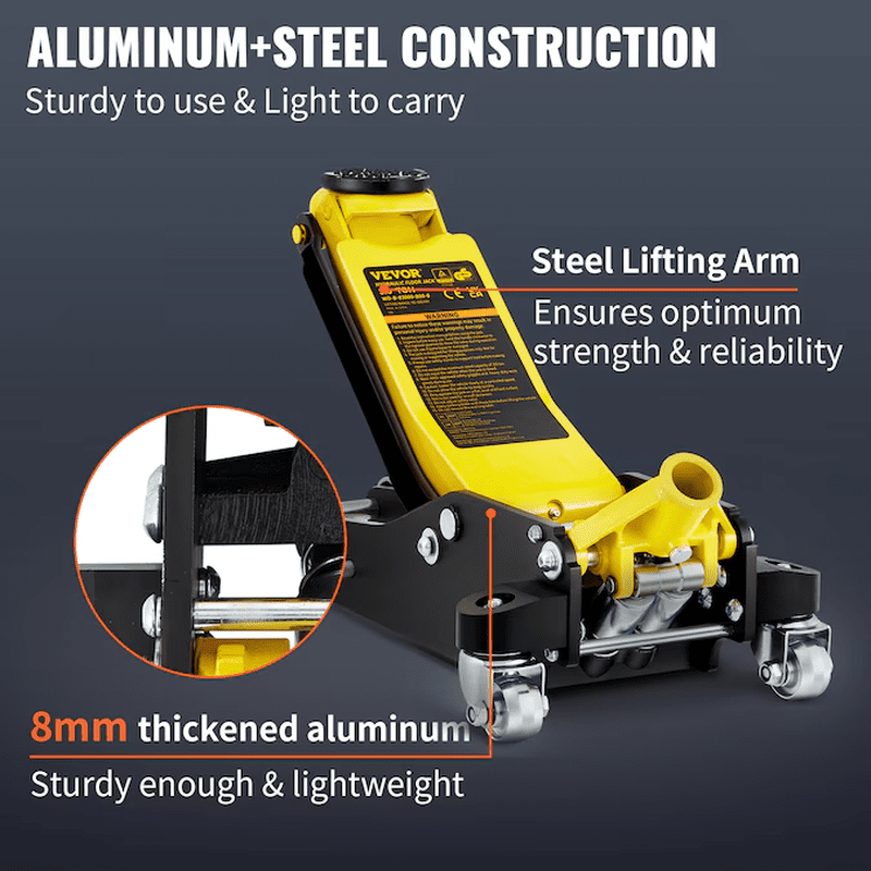 Yellow 3-Ton Steel Hydraulic Floor Jack - Image 4