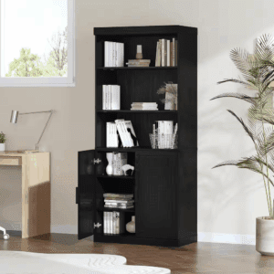 72 In. Tall Black Wood 5-Shelf Bookcase with Adjustable Shelves