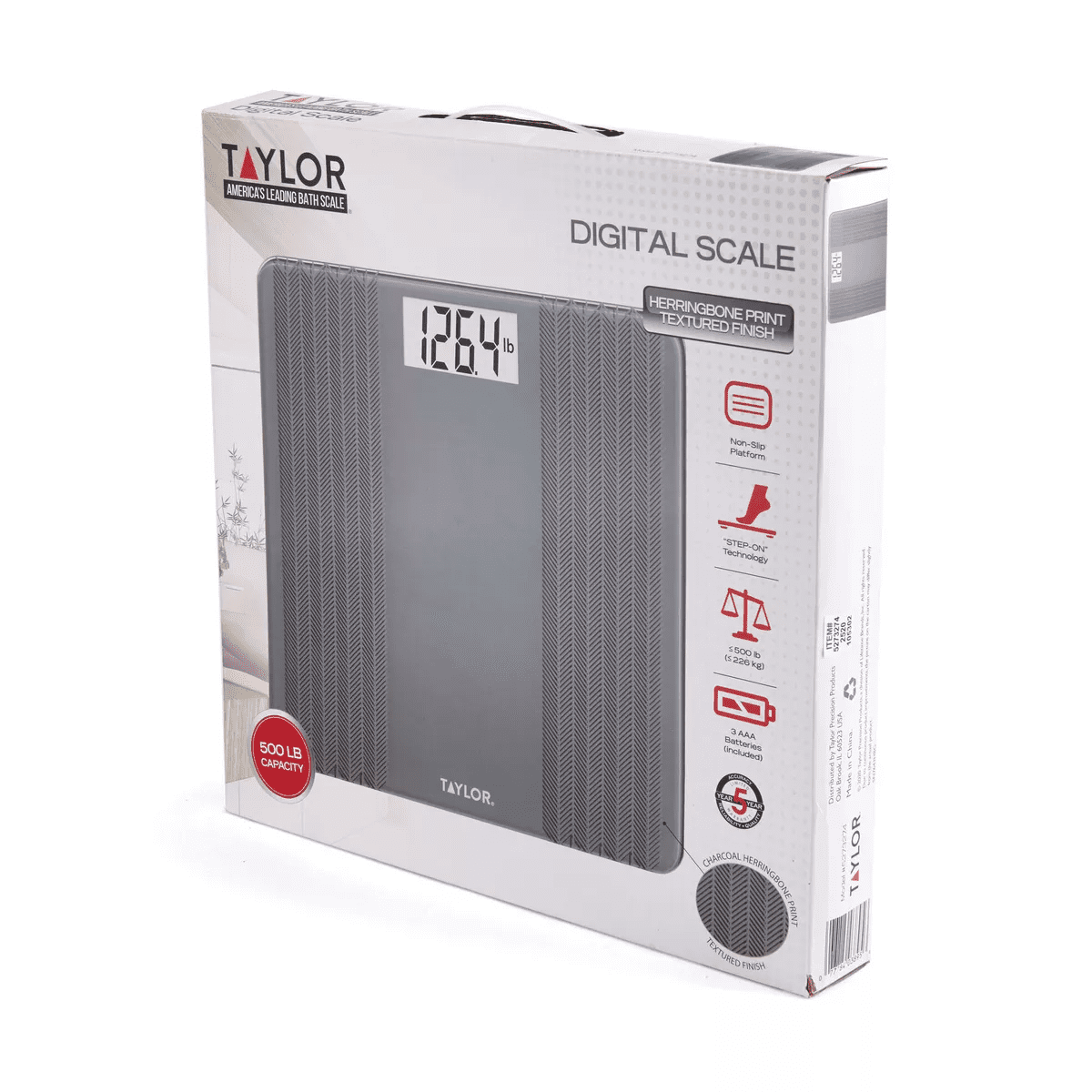 Taylor® Precision Products Digital Glass Scale with Textured Herringbone Design, 500-Lb. Capacity in Gray - Image 5