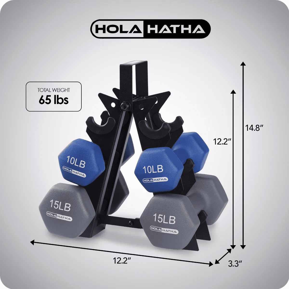 Holahatha 5, 10, and 15 Pound Neoprene Dumbbell Free Hand Weight Set with Rack - Image 3
