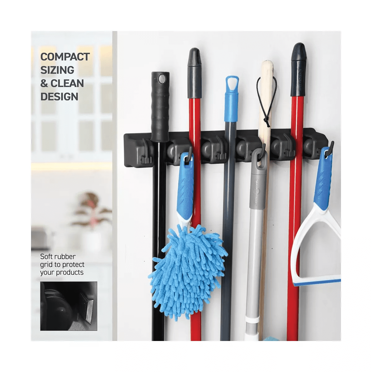 1-2 Pack Broom and Mop Holder Rack - Garage Storage System - Garden Tool Organizer with 5 Slots, 6 Hooks, 7.5Lbs Capacity per Slot off - Homeitusa - Image 6