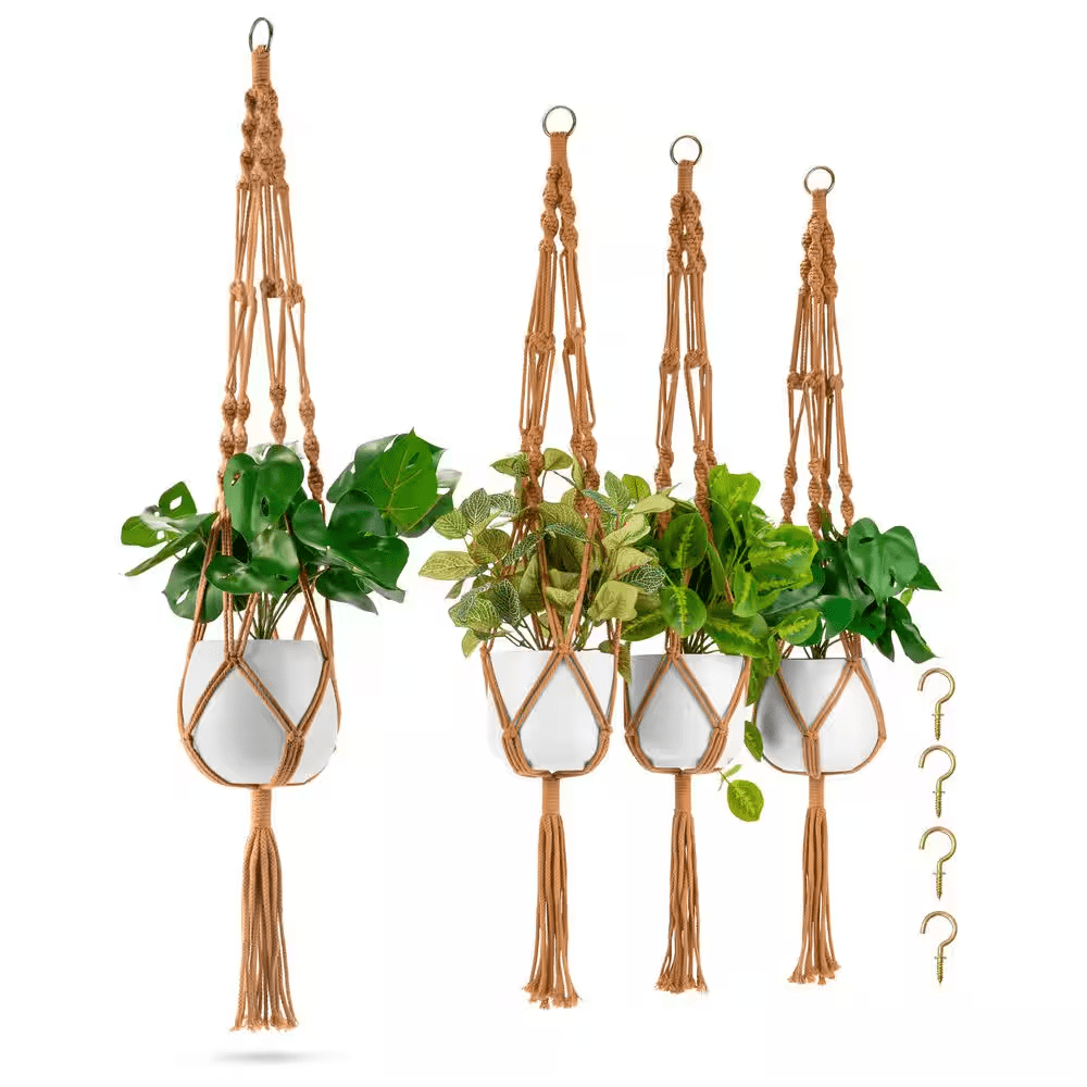 Macrame Plant Hanger, 12 in X 41 in Brown Cotton round Indoor/Outdoor Hanging Planter 4-Pack, for Home, Patio, Garden - Image 7