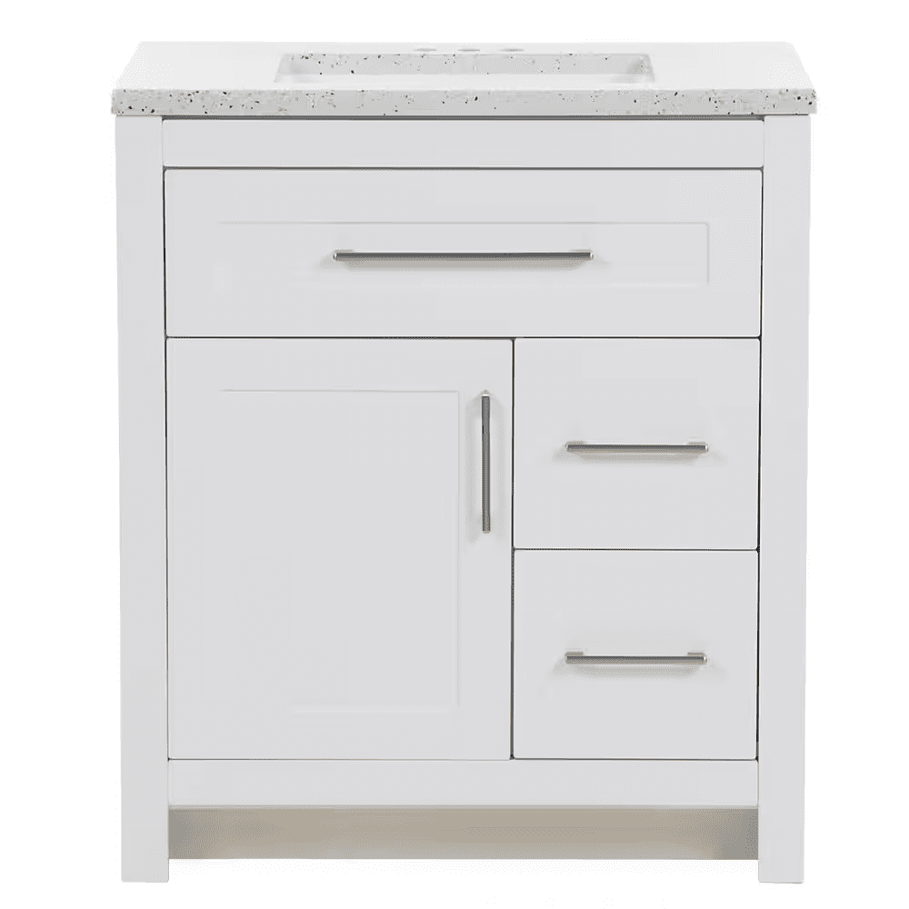 Clady 31 In. Single Sink White Bath Vanity with Silver Ash Cultured Marble Top (Assembled) - Image 2