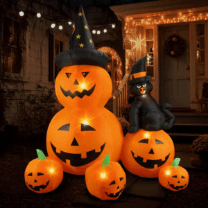 6 FT Halloween Inflatable Pumpkin Halloween Inflatable Pumpkins and Cat Outdoor Yard Decoration Build-In 7 LED White Lights