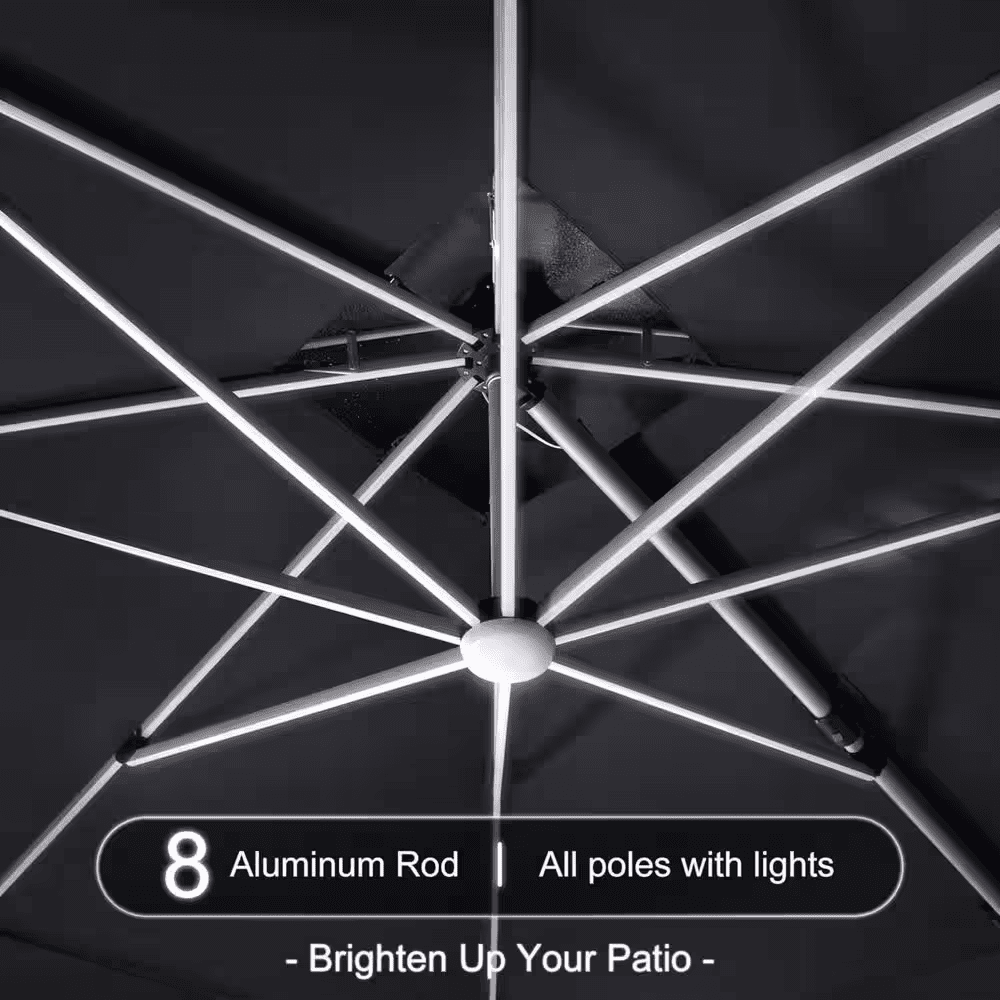 12 Ft. Octagon Aluminum Solar Powered LED Patio Cantilever Offset Umbrella with Base, Gray - Image 4