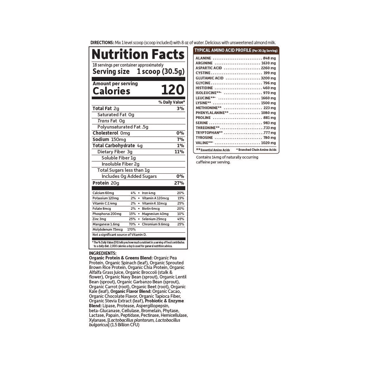 Garden of Life Organic Vegan Protein + Greens Plant Based Shake Mix Powder - Chocolate - 19.4Oz - Image 2