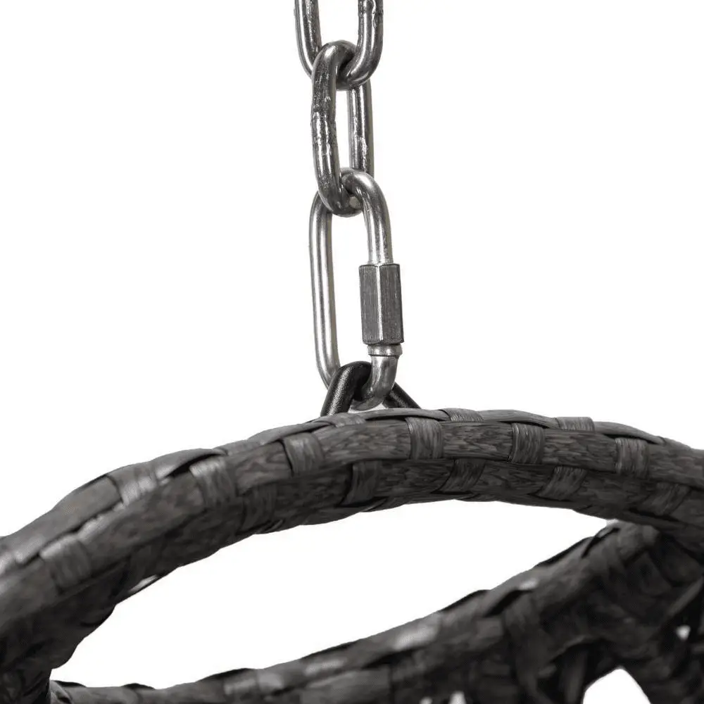 Charcoal Wicker Indoor Outdoor Hanging Egg Swing Chair for Bedroom and Patio with Stand and Cushion in Blue - Image 9