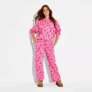 Women'S Holiday Print Fleece Graphic Pants - Pink