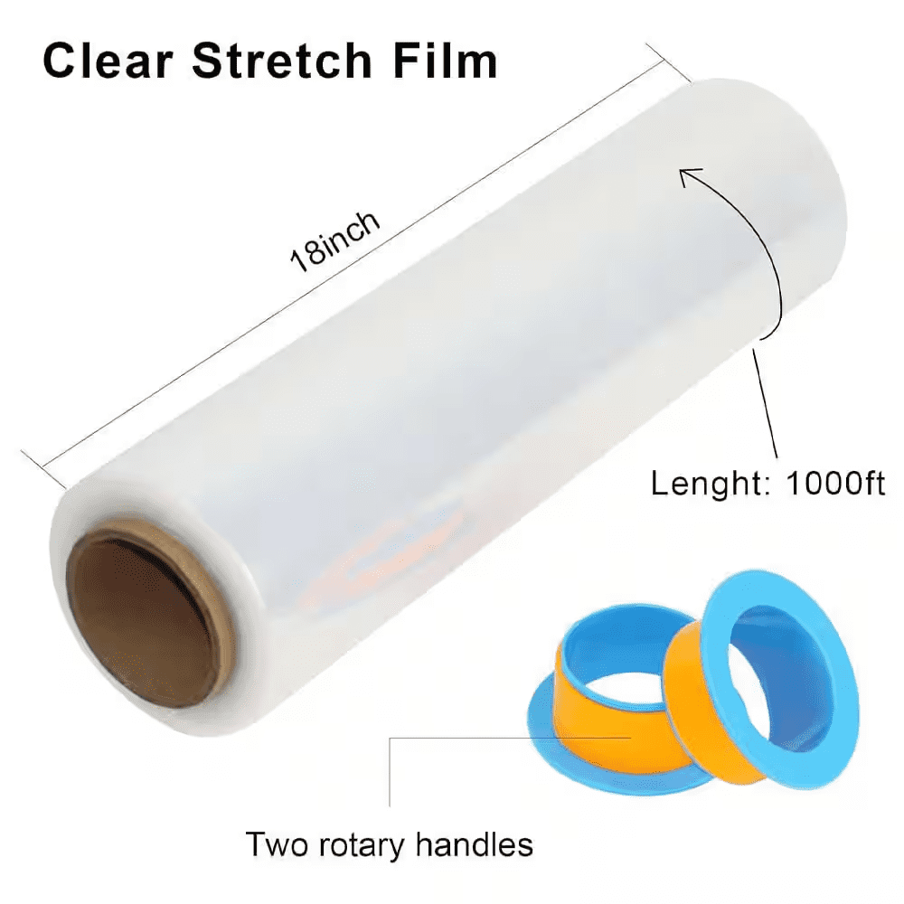 18 X 1000 Ft. Clear Stretch Wrap Roll with Plastic Handle 80 Gauge 4 Pack Self-Adhering for Shipping and Moving - Image 5