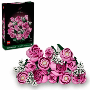 Botanicals Bouquet of Pink Roses Artificial Flowers - Building Blocks for Adults, Ages 18+ - Gift for Christmas - Flowers for Home Office, Shelf or Room Decor - 10374