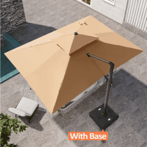 10 Ft. X 13 Ft. Heavy Duty Aluminum Cantilever Offset Tiltable 360° Rotation Patio Umbrella in Tan and Umbrella Base