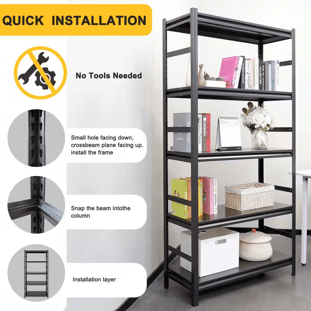 72 In. Storage Shelves, 5 Tier Heavy Duty Metal Shelving Unit Adjustable Shelving Units and Pantry Organizer Shelf - Image 8
