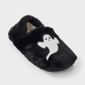 Women'S Ghost Embroidered Halloween Faux Fur Slipper Socks with Grippers - Hyde and EEK Boutique Black/White