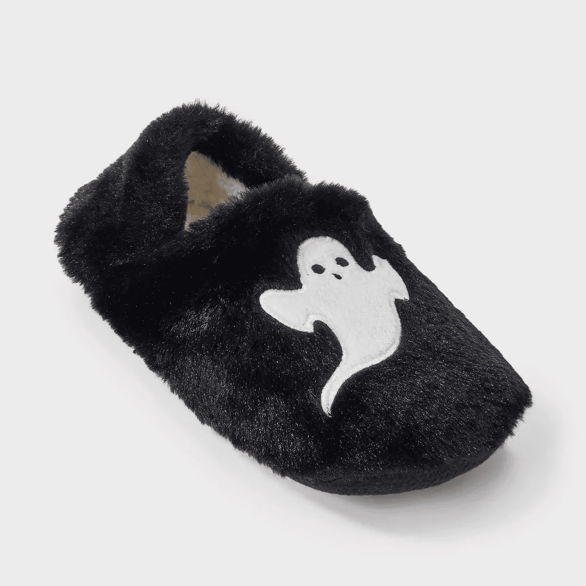 Women'S Ghost Embroidered Halloween Faux Fur Slipper Socks with Grippers - Hyde and EEK Boutique Black/White